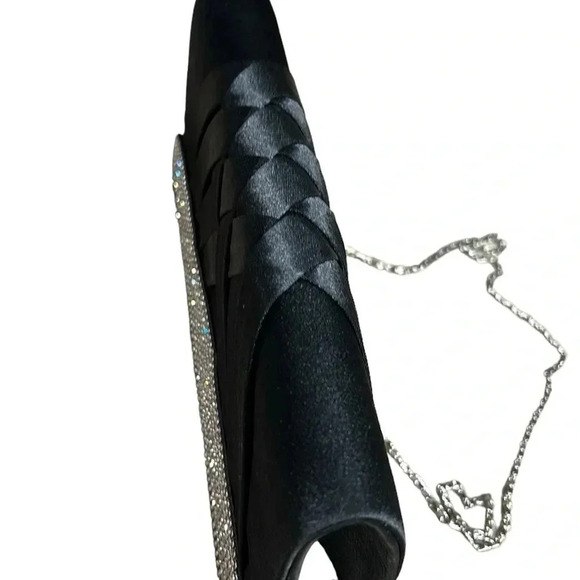 LAURA purse , women little black  clutch.Beads,shiny, weave,woven,silver chain - Picture 10 of 12